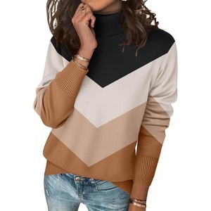Zeagoo Women’s Turtleneck Sweater Long Sleeve Casual Knit Pullover Top 2026 | Side Spilt Hem, Soft Chunky Jumper Top, Ribbed Cuff Hem, Fall Fashion Outfits, Basic Winter Clothing for Dressy Office Work(Jh556-color Block)