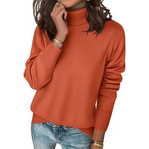 Zeagoo Women’s Turtleneck Sweater Long Sleeve Casual Knit Pullover Top 2026 | Side Spilt Hem, Soft Chunky Jumper Top, Ribbed Cuff Hem, Fall Fashion Outfits, Basic Winter Clothing for Dressy Office Work(Orange)
