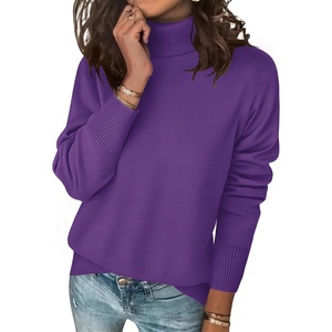 Zeagoo Women’s Turtleneck Sweater Long Sleeve Casual Knit Pullover Top 2026 | Side Spilt Hem, Soft Chunky Jumper Top, Ribbed Cuff Hem, Fall Fashion Outfits, Basic Winter Clothing for Dressy Office Work(Dark Purple)