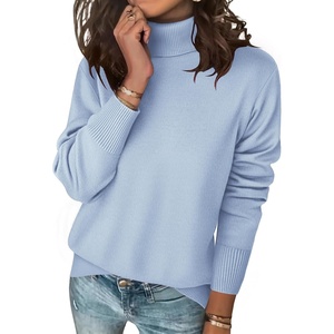Zeagoo Women’s Turtleneck Sweater Long Sleeve Casual Knit Pullover Top 2026 | Side Spilt Hem, Soft Chunky Jumper Top, Ribbed Cuff Hem, Fall Fashion Outfits, Basic Winter Clothing for Dressy Office Work(Blue)