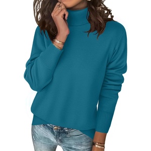 Zeagoo Women’s Turtleneck Sweater Long Sleeve Casual Knit Pullover Top 2026 | Side Spilt Hem, Soft Chunky Jumper Top, Ribbed Cuff Hem, Fall Fashion Outfits, Basic Winter Clothing for Dressy Office Work(Peacock Blue)