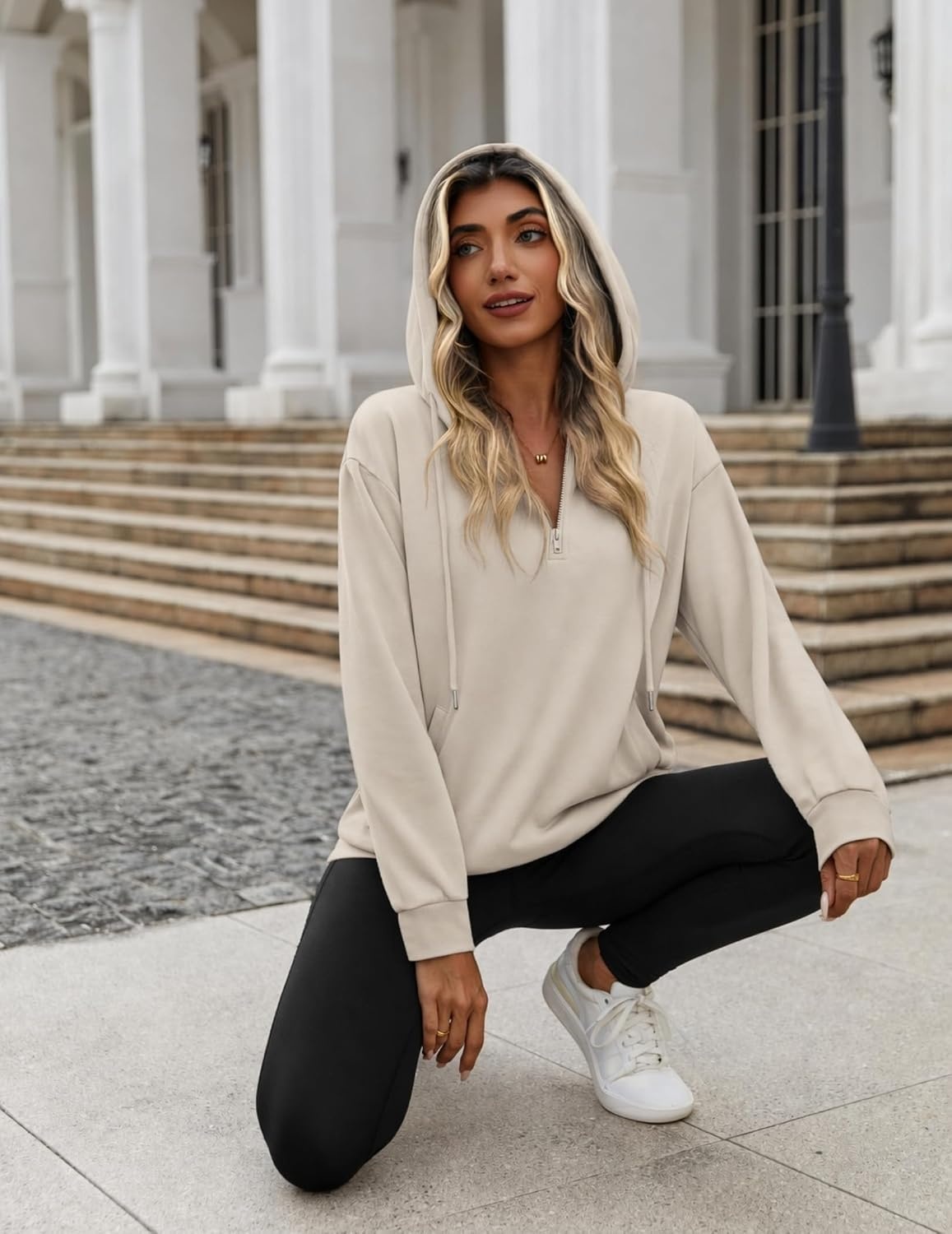 image:imageZeagoo Hoodies for Women Half Zip Up Oversized Sweatshirt Fall Clothes 2026Khaki