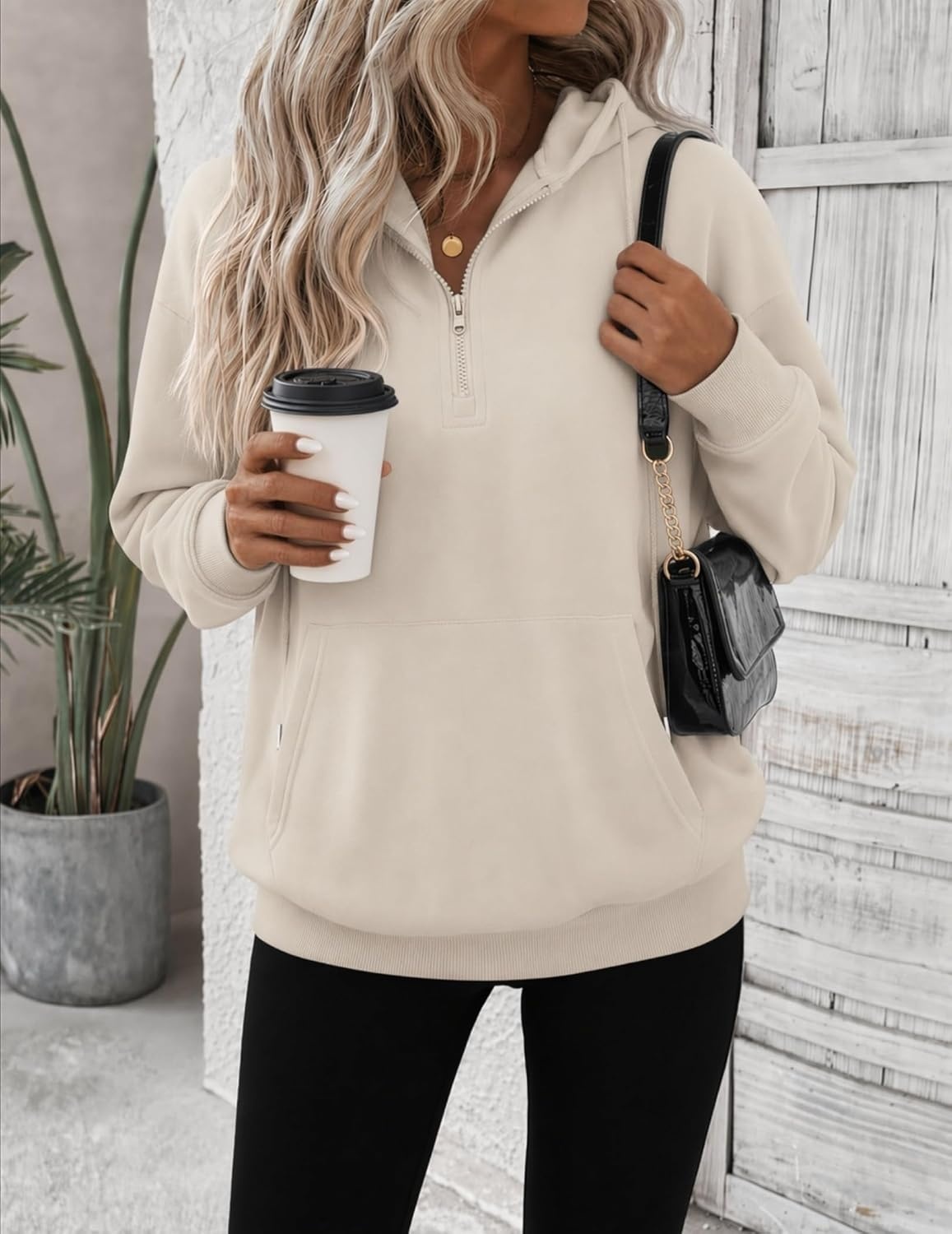 image:imageZeagoo Hoodies for Women Half Zip Up Oversized Sweatshirt Fall Clothes 2026Khaki