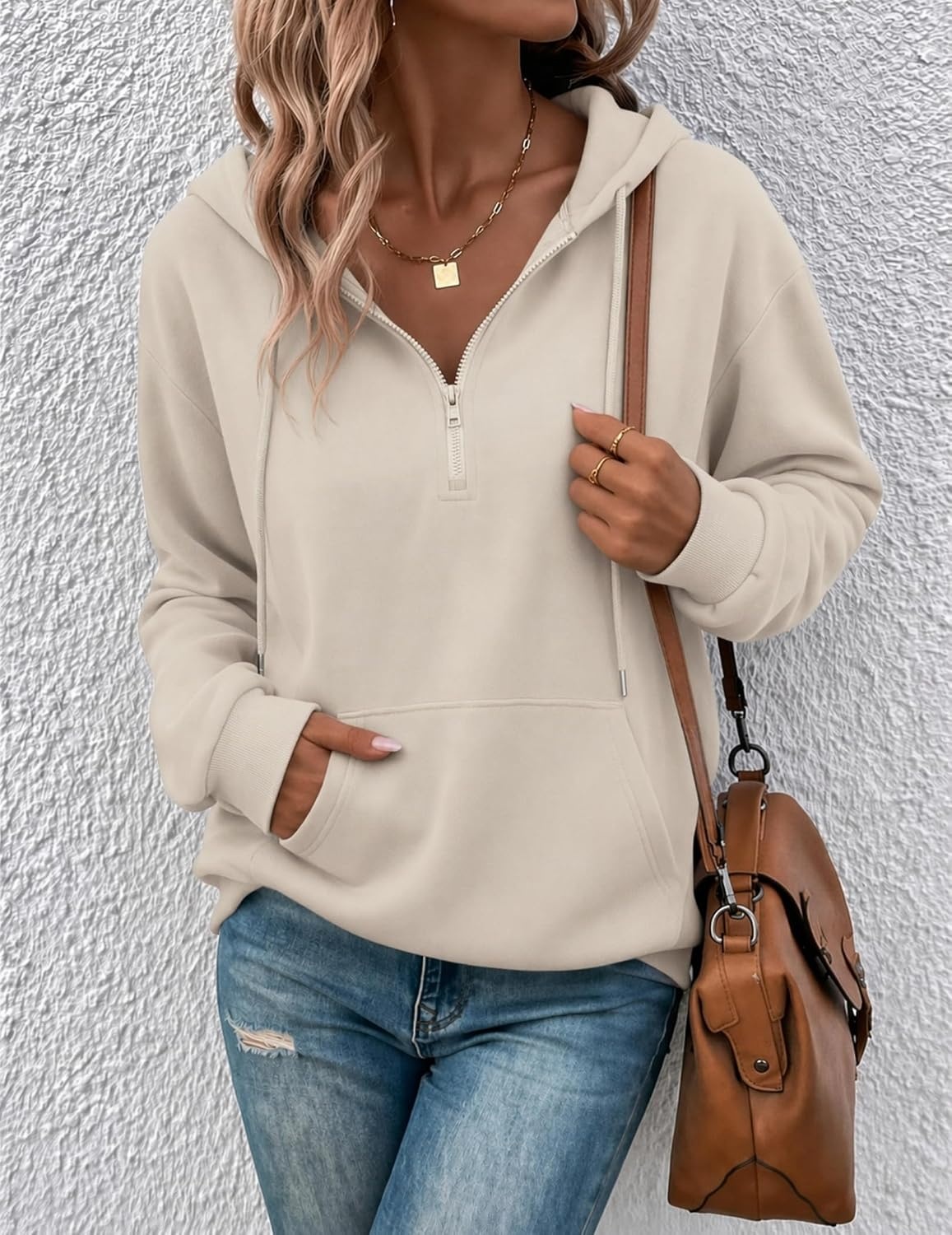 image:imageZeagoo Hoodies for Women Half Zip Up Oversized Sweatshirt Fall Clothes 2026Khaki