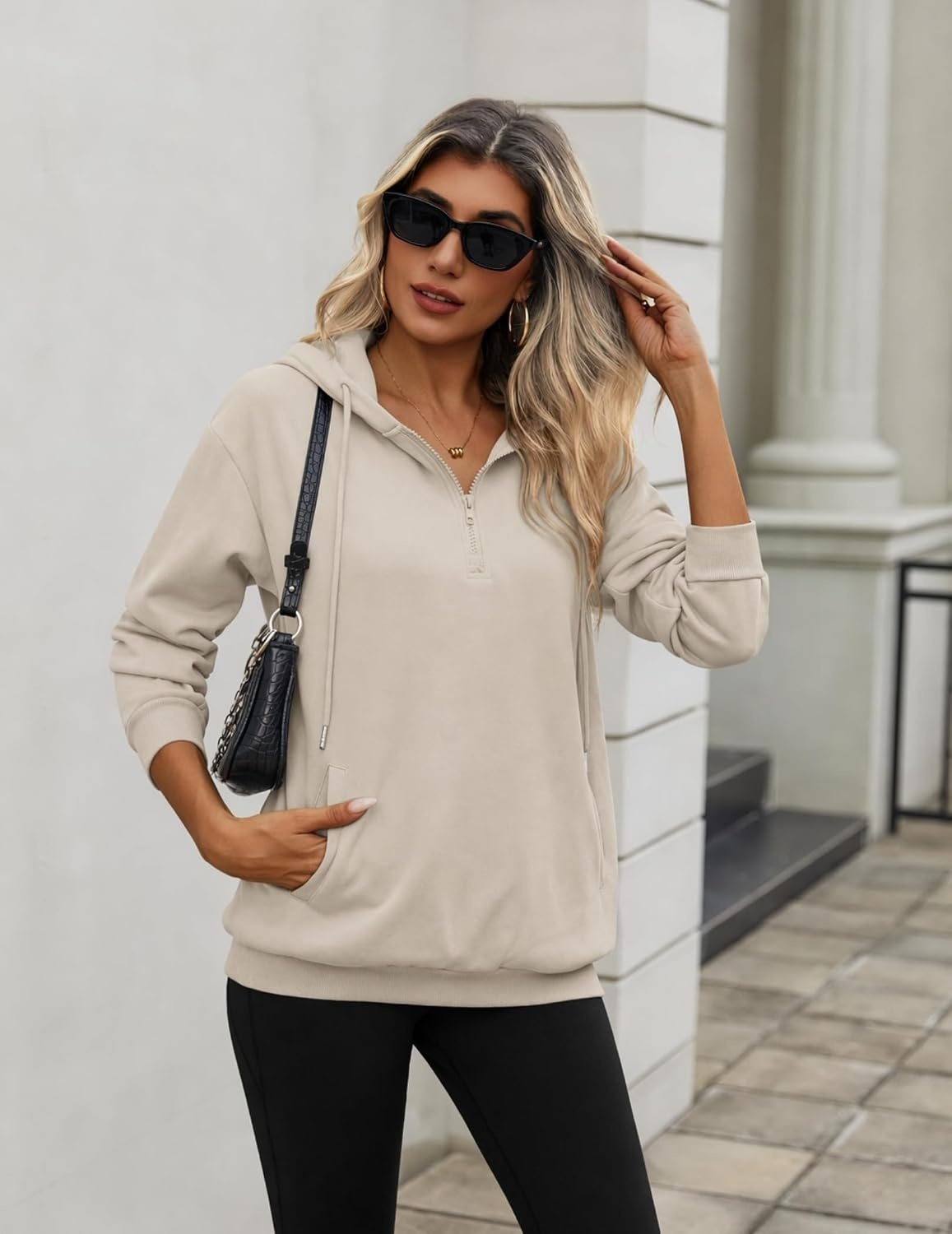 image:imageZeagoo Hoodies for Women Half Zip Up Oversized Sweatshirt Fall Clothes 2026Khaki