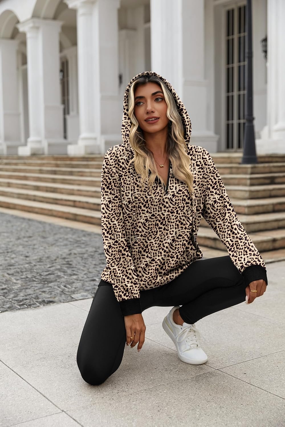 image:imageZeagoo Hoodies for Women Half Zip Up Oversized Sweatshirt Fall Clothes 2026Leopard