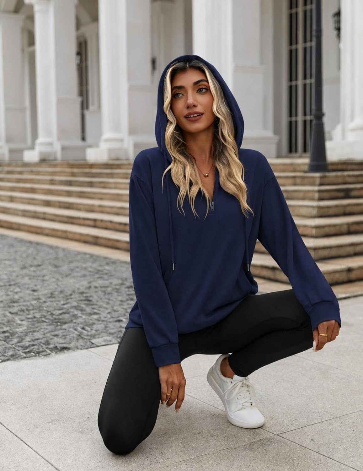 image:imageZeagoo Hoodies for Women Half Zip Up Oversized Sweatshirt Fall Clothes 2026Navy Blue