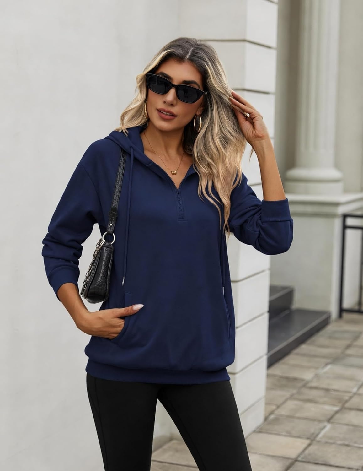 image:imageZeagoo Hoodies for Women Half Zip Up Oversized Sweatshirt Fall Clothes 2026Navy Blue
