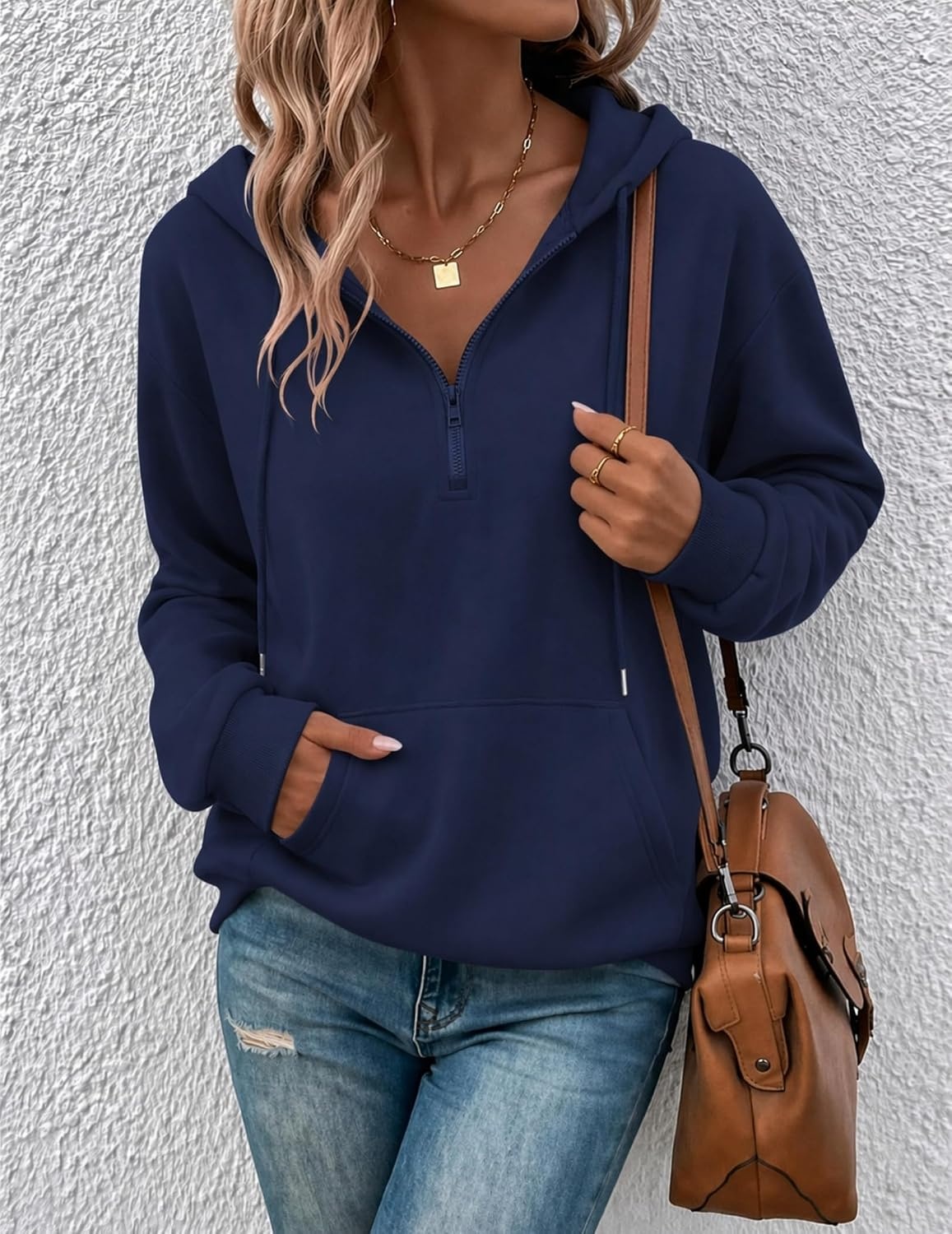 image:imageZeagoo Hoodies for Women Half Zip Up Oversized Sweatshirt Fall Clothes 2026Navy Blue