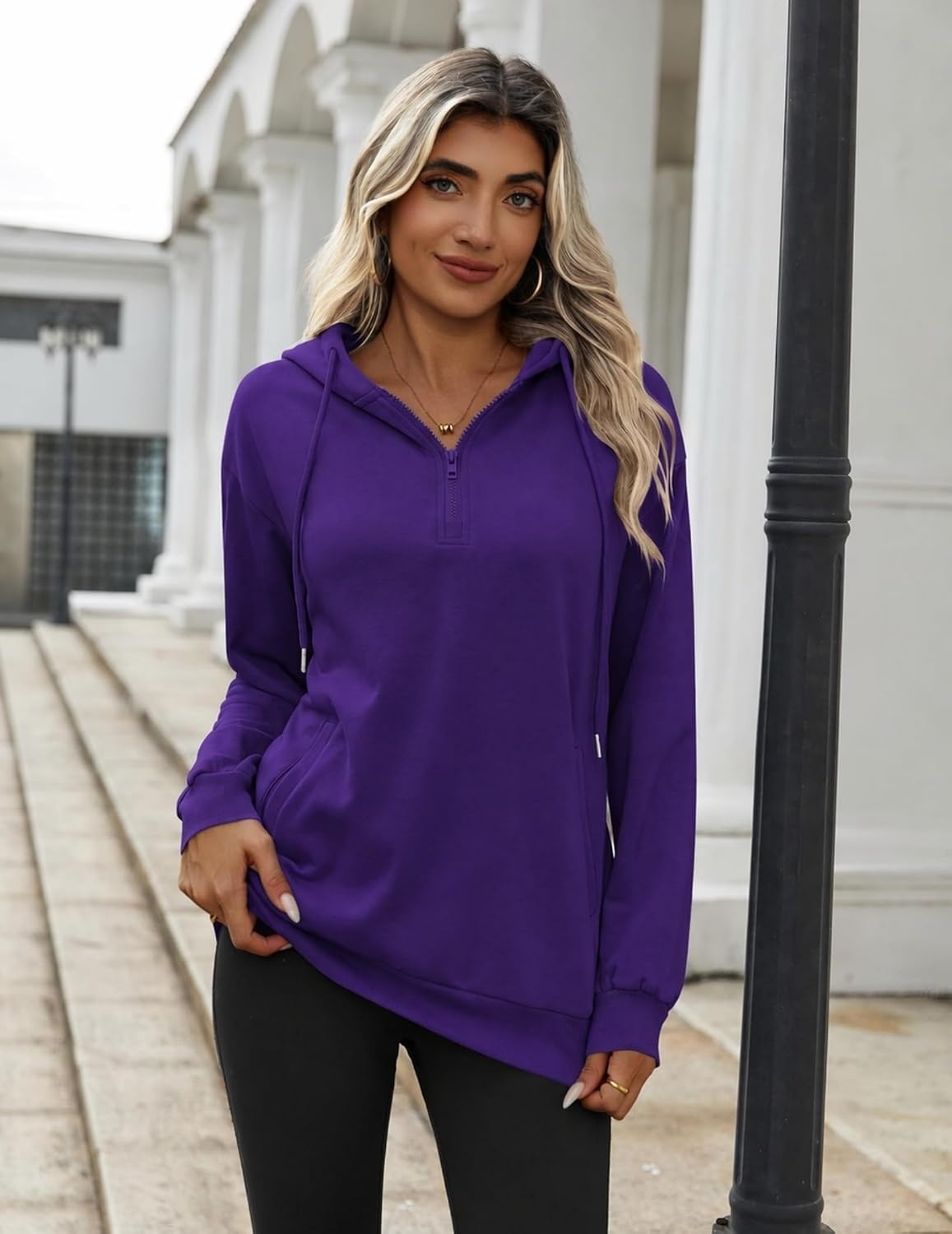 image:imageZeagoo Hoodies for Women Half Zip Up Oversized Sweatshirt Fall Clothes 2026Purple