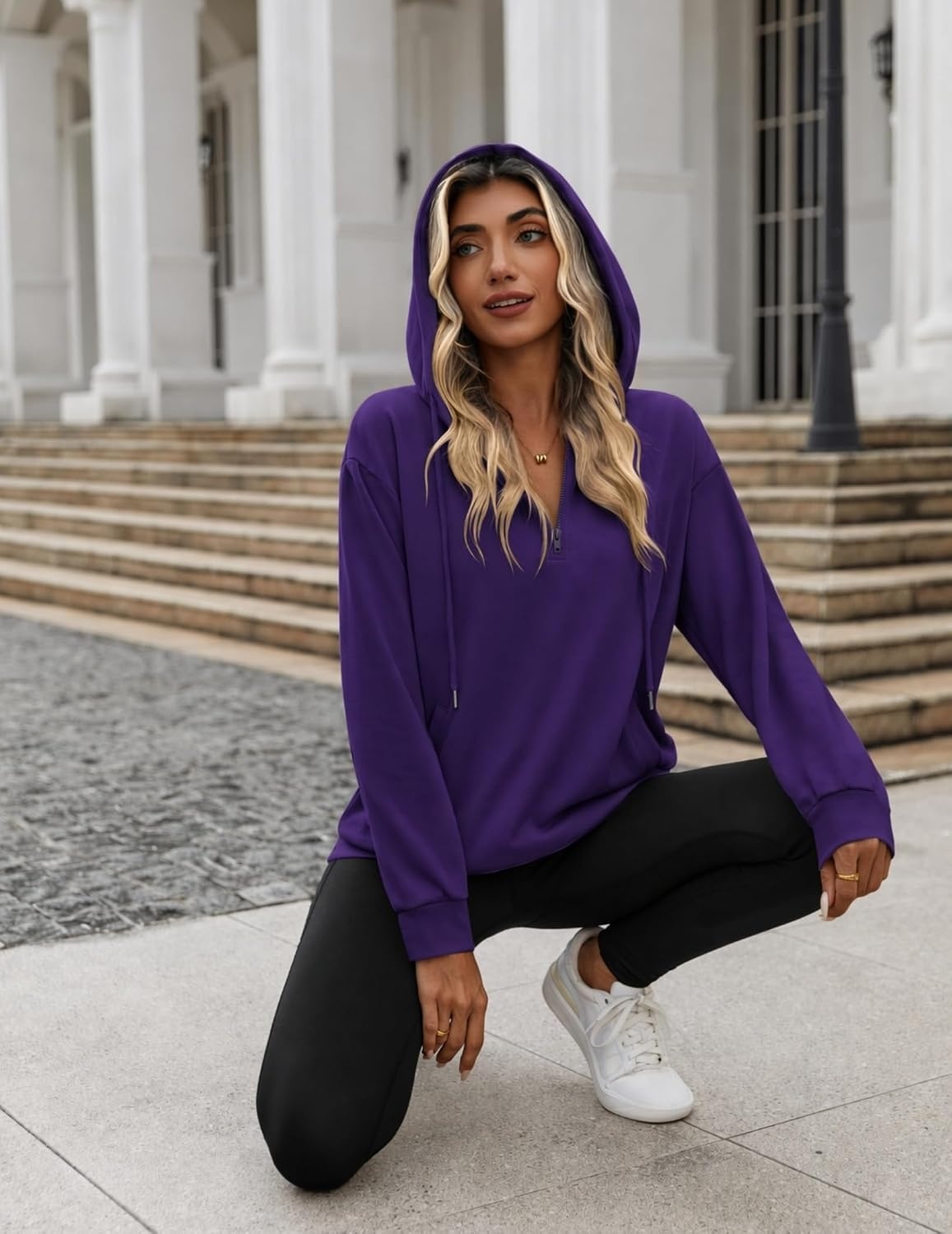 image:imageZeagoo Hoodies for Women Half Zip Up Oversized Sweatshirt Fall Clothes 2026Purple