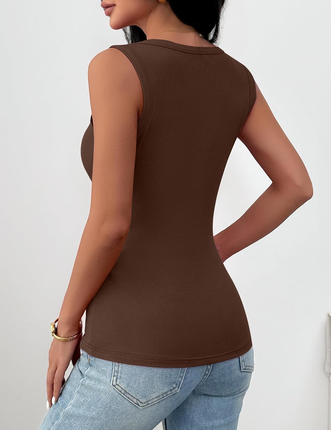 image:imageZeagoo Womens Square Neck Ribbed Tank Tops 2026 Summer Sleeveless ShirtsBrown