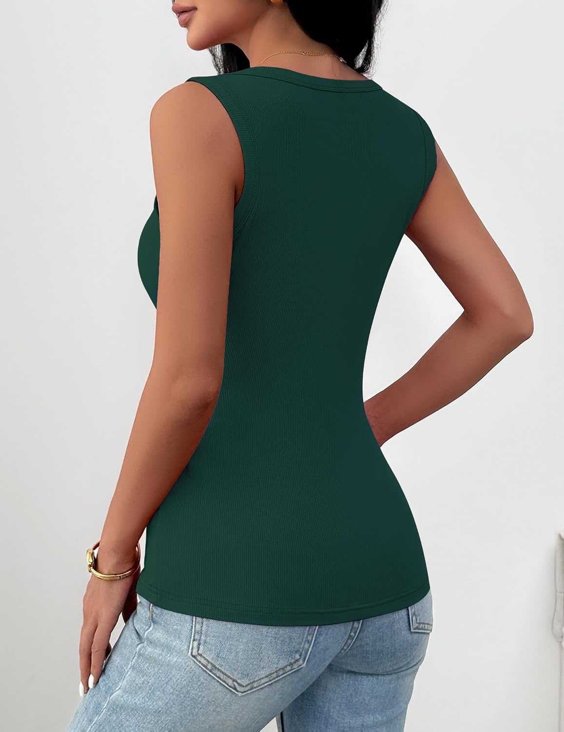 image:imageZeagoo Womens Square Neck Ribbed Tank Tops 2026 Summer Sleeveless ShirtsPeacock Blue