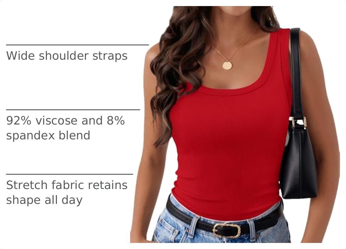 image:imageZeagoo Womens Square Neck Ribbed Tank Tops 2026 Summer Sleeveless ShirtsRed