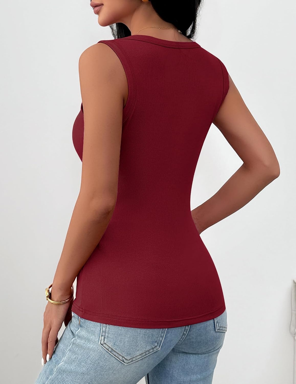 image:imageZeagoo Womens Square Neck Ribbed Tank Tops 2026 Summer Sleeveless ShirtsWine Red