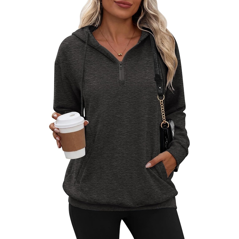 image:imageZeagoo Hoodies for Women Half Zip Up Oversized Sweatshirt Fall Clothes 2026Dark Grey