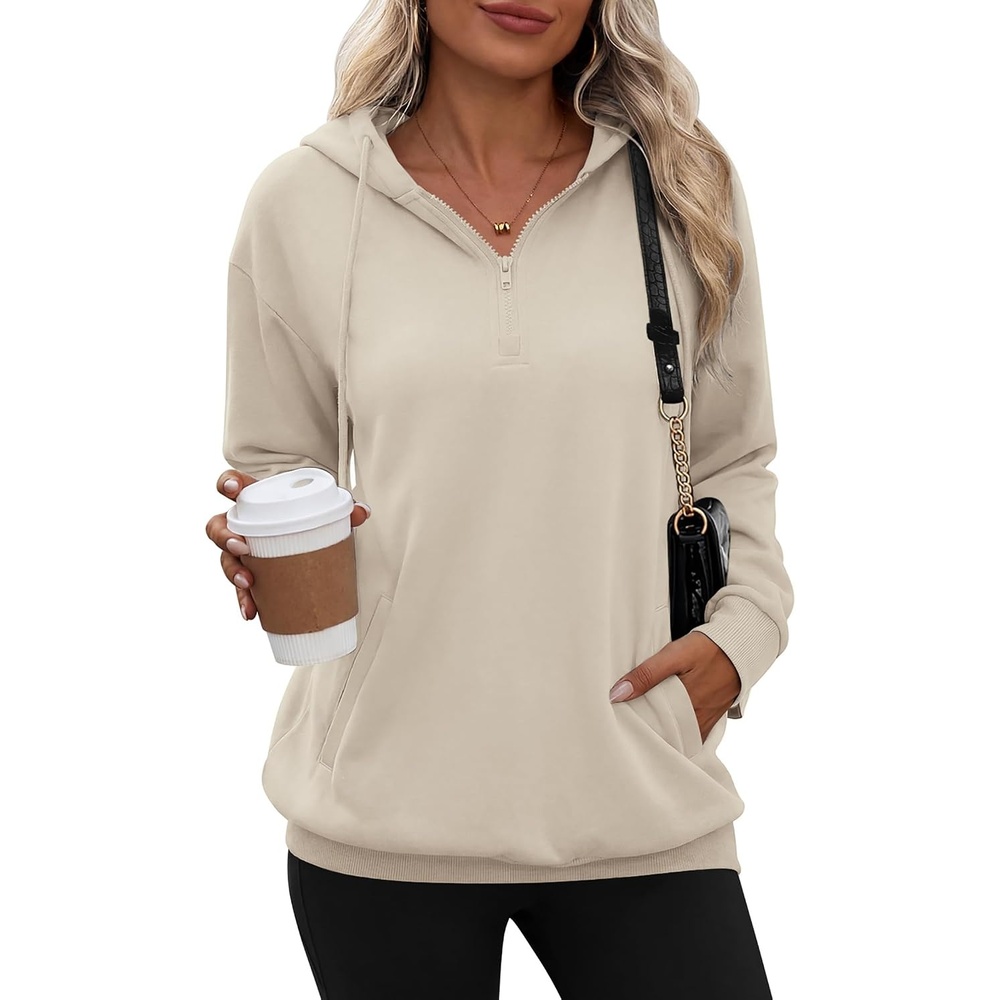 image:imageZeagoo Hoodies for Women Half Zip Up Oversized Sweatshirt Fall Clothes 2026Khaki