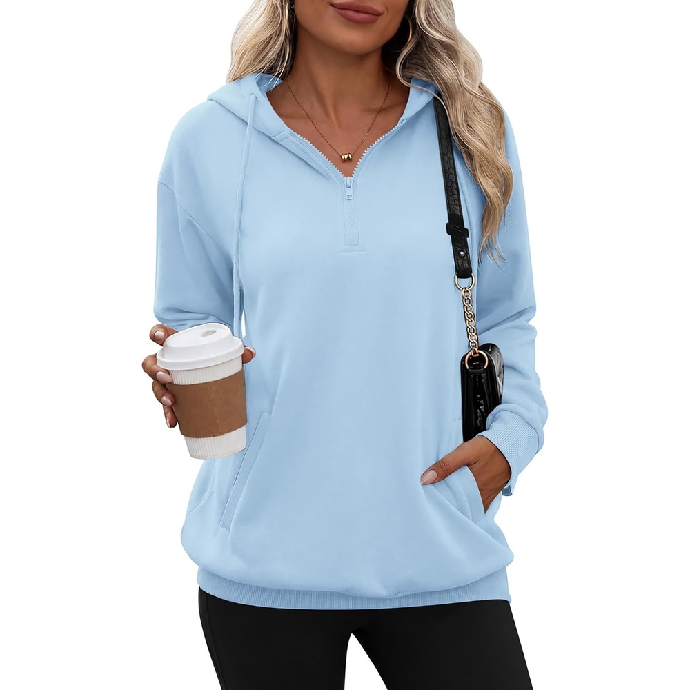 image:imageZeagoo Hoodies for Women Half Zip Up Oversized Sweatshirt Fall Clothes 2026Light Blue