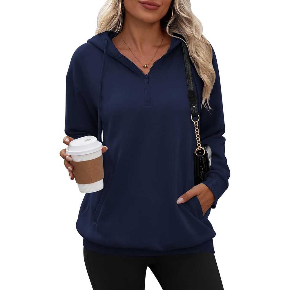 image:imageZeagoo Hoodies for Women Half Zip Up Oversized Sweatshirt Fall Clothes 2026Navy Blue