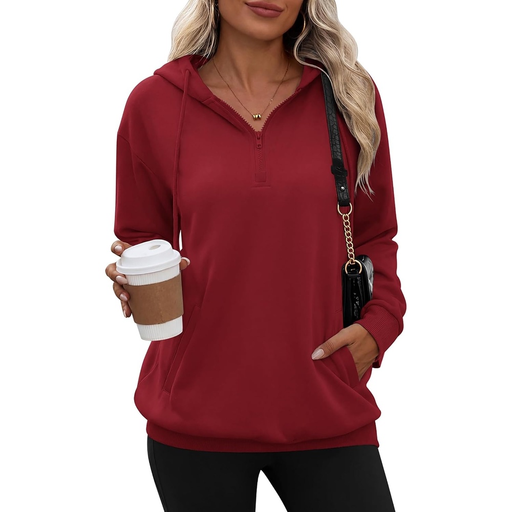 image:imageZeagoo Hoodies for Women Half Zip Up Oversized Sweatshirt Fall Clothes 2026Red