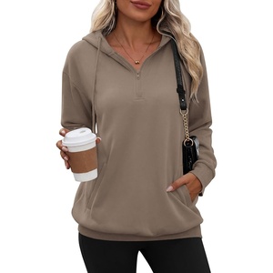 Zeagoo Hoodies for Women Half Zip Up Oversized Sweatshirt Fall Clothes 2026(Brown)
