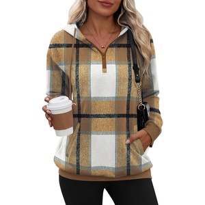 Zeagoo Hoodies for Women Half Zip Up Oversized Sweatshirt Fall Clothes 2026(Plaid)