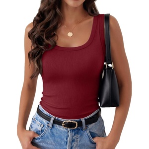 Zeagoo Womens Square Neck Ribbed Tank Tops 2026 Summer Sleeveless Shirts(Wine Red)