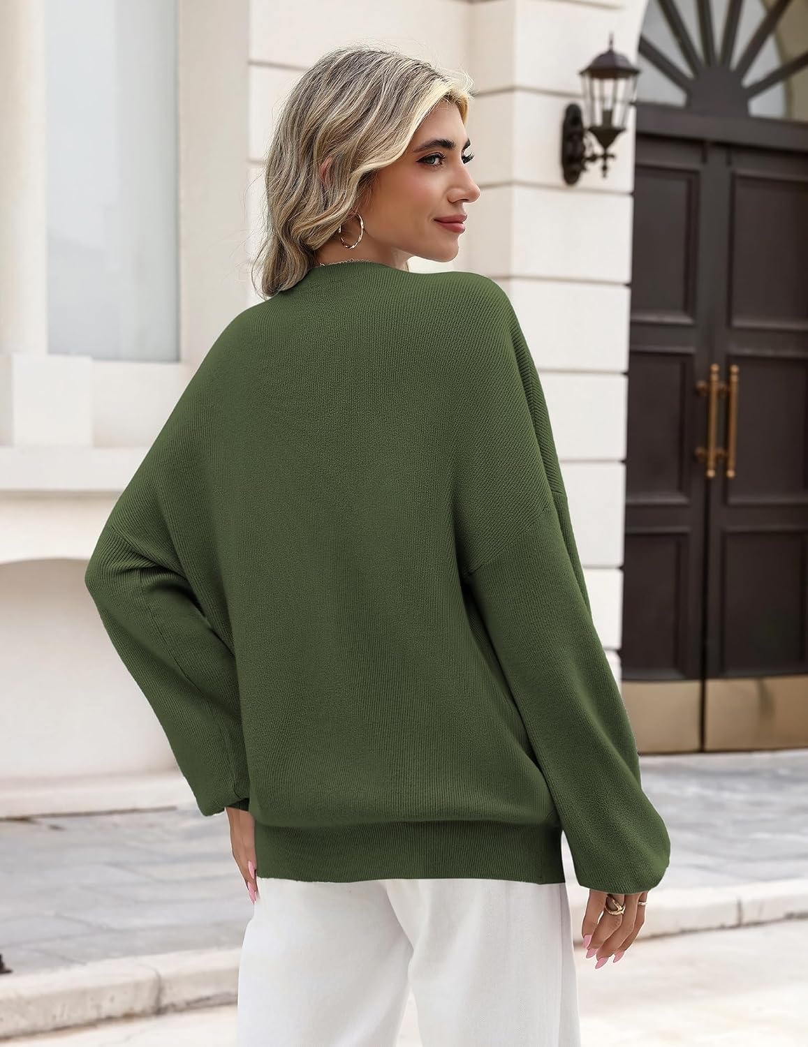 image:imageZeagoo Oversized Sweater for Women 2026 Crewneck Long Sleeve Fall ClothesArmy Green