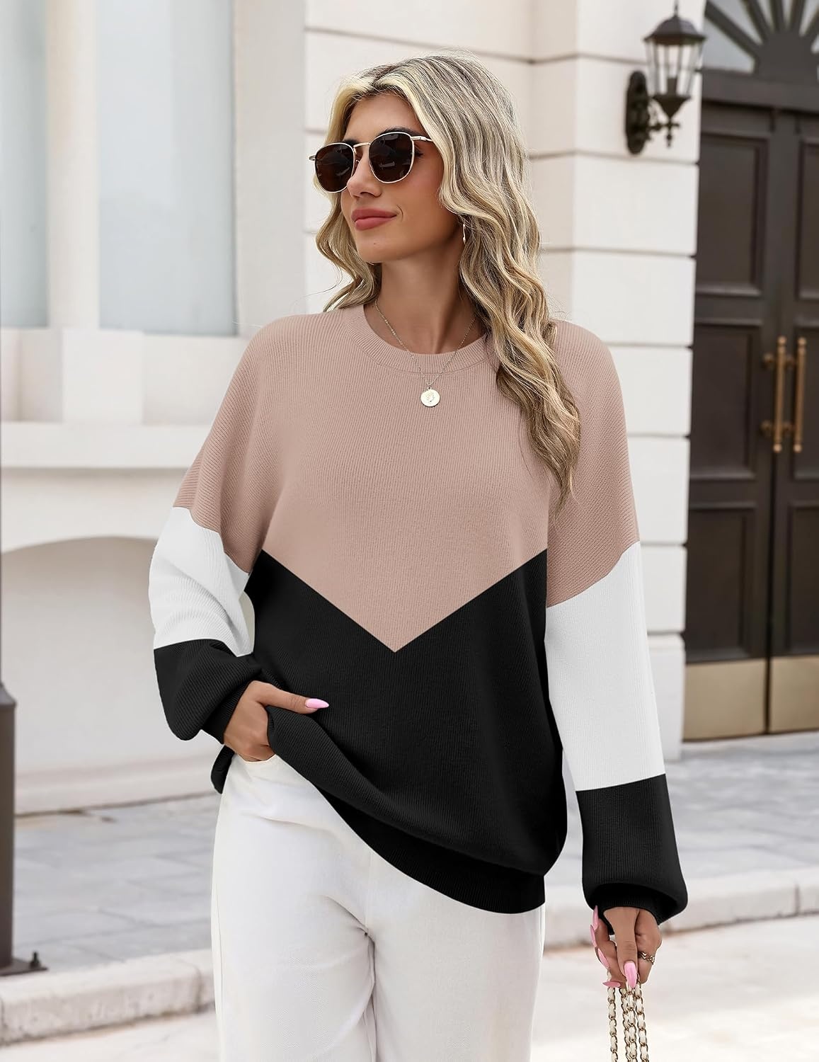 image:imageZeagoo Oversized Sweater for Women 2026 Crewneck Long Sleeve Fall ClothesJh550