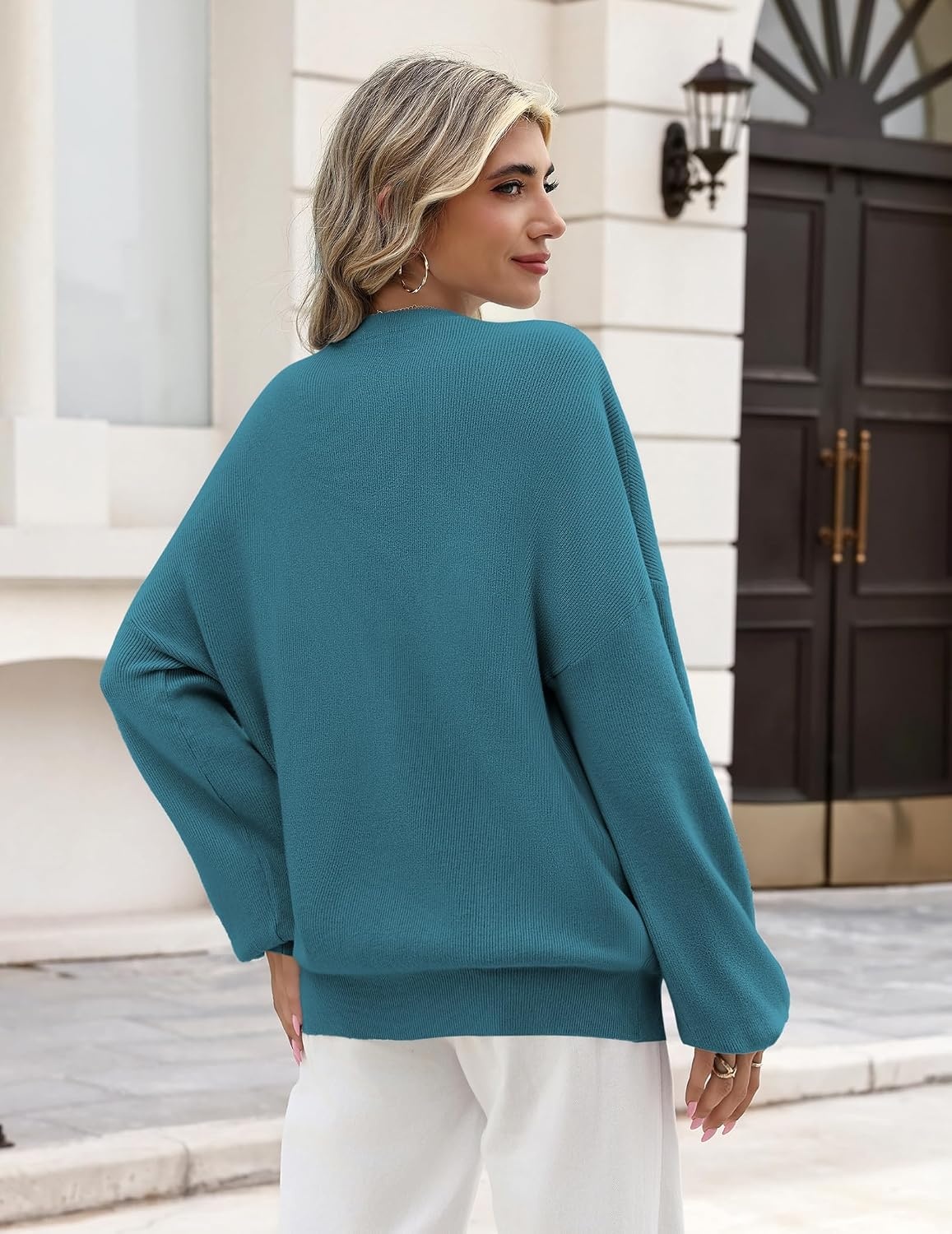 image:imageZeagoo Oversized Sweater for Women 2026 Crewneck Long Sleeve Fall ClothesLake Blue