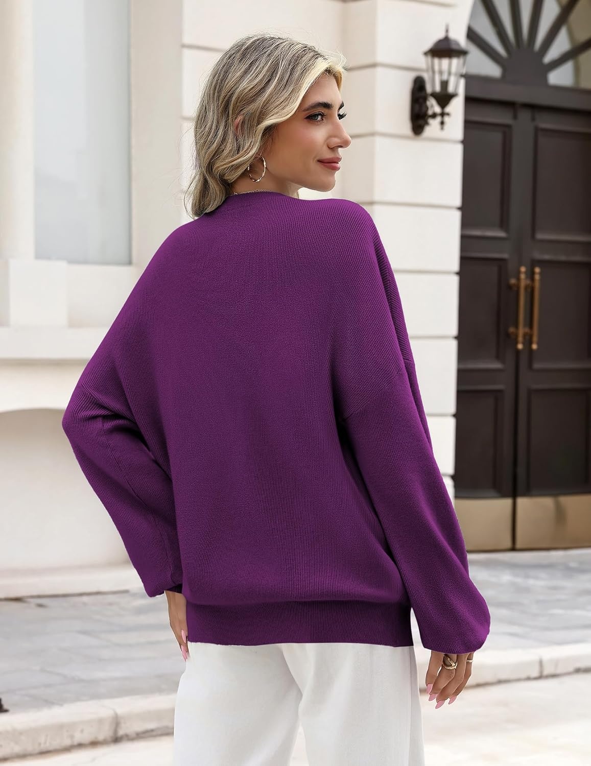 image:imageZeagoo Oversized Sweater for Women 2026 Crewneck Long Sleeve Fall ClothesPurple