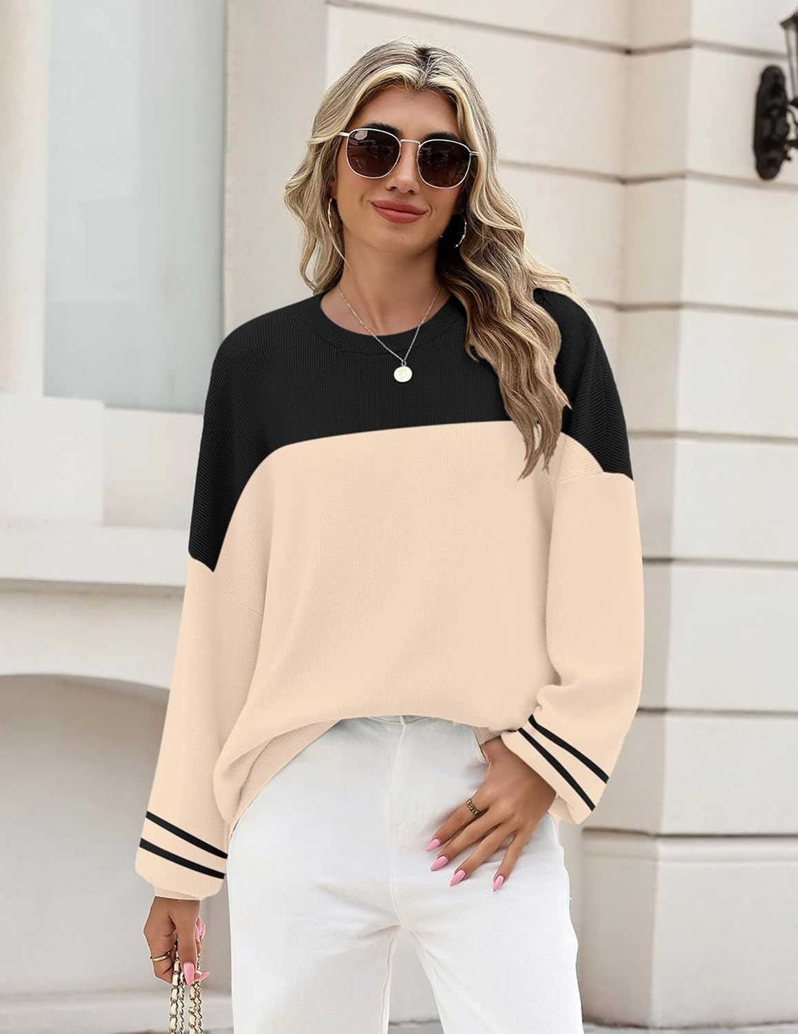 image:imageZeagoo Oversized Sweater for Women 2026 Crewneck Long Sleeve Fall ClothesTw724