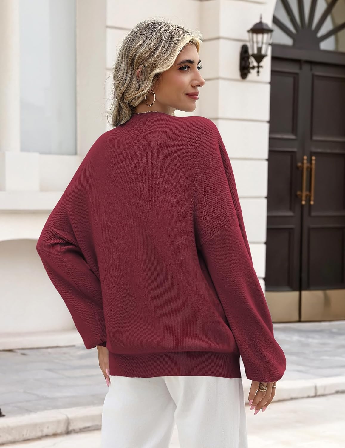 image:imageZeagoo Oversized Sweater for Women 2026 Crewneck Long Sleeve Fall ClothesWine Red