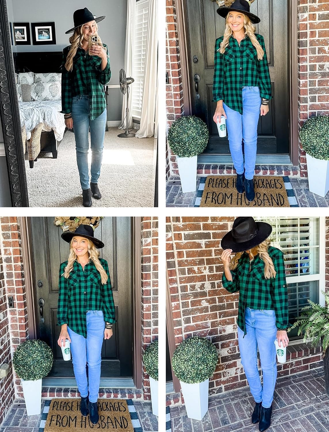 image:imageZeagoo Womens Plaid Flannel Shirt Long Sleeve Top Casual Button Down Blouse1green
