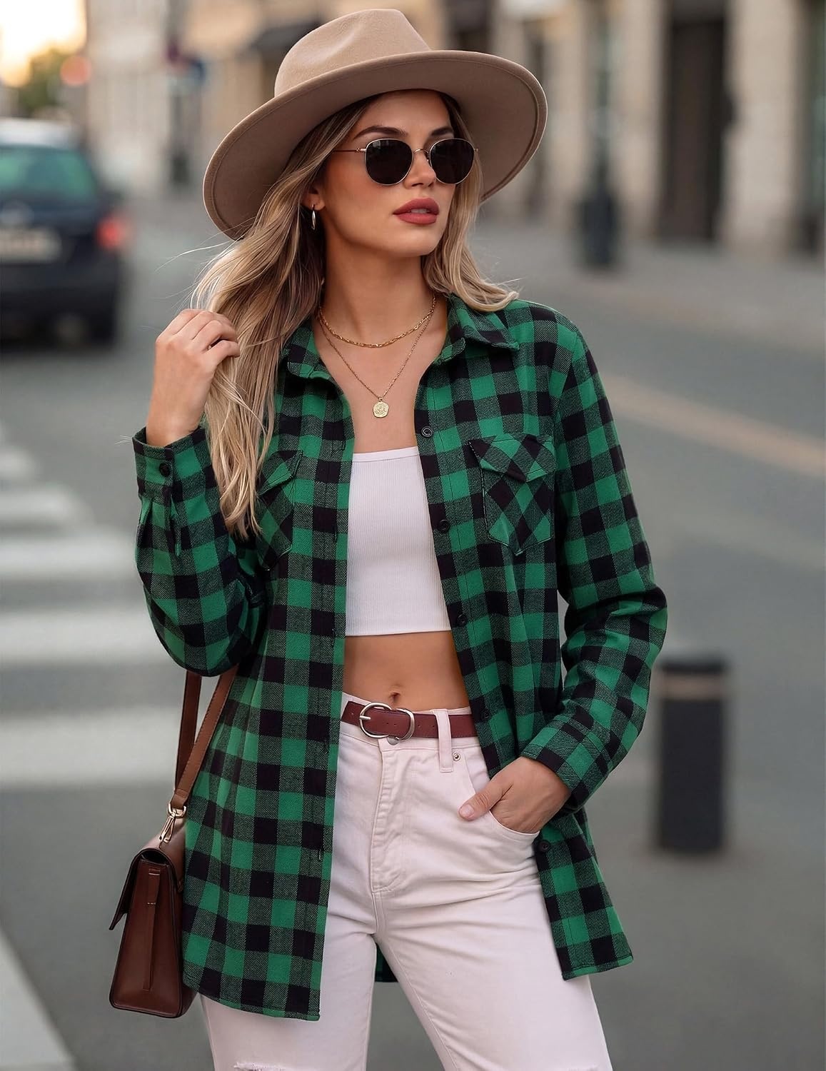 image:imageZeagoo Womens Plaid Flannel Shirt Long Sleeve Top Casual Button Down Blouse1green