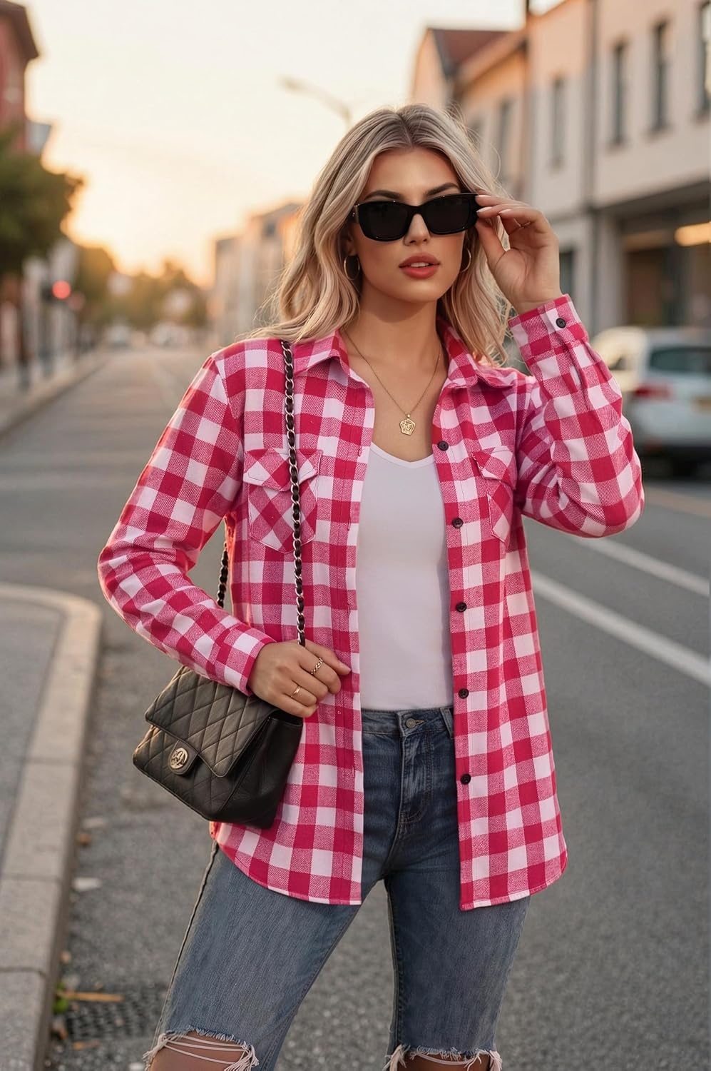 image:imageZeagoo Womens Plaid Flannel Shirt Long Sleeve Top Casual Button Down Blouse1watermelon Red