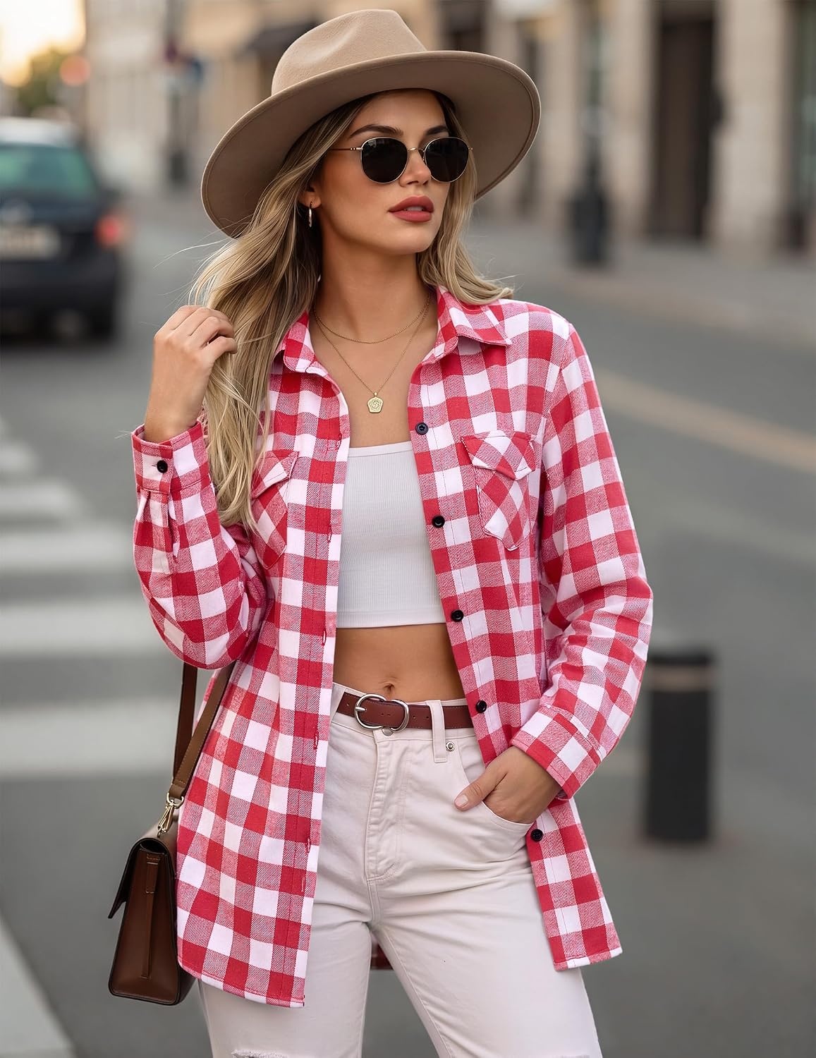 image:imageZeagoo Womens Plaid Flannel Shirt Long Sleeve Top Casual Button Down Blouse1watermelon Red