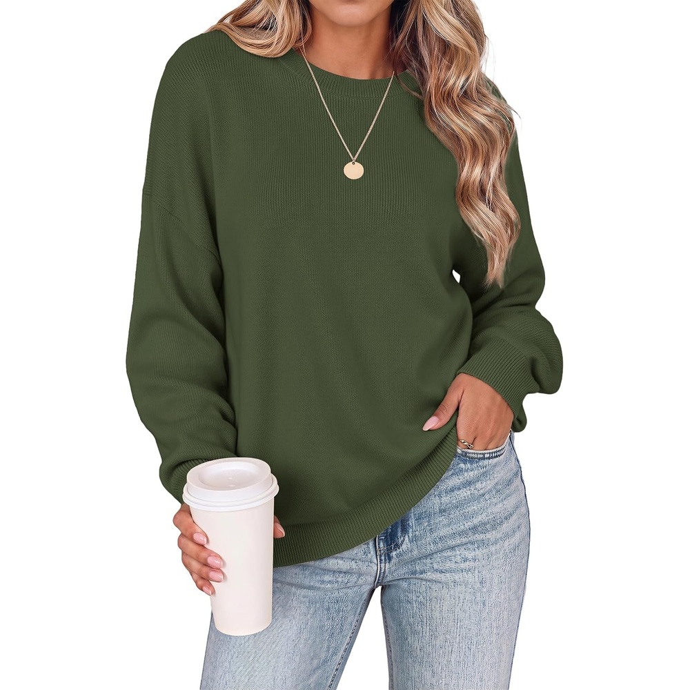 image:imageZeagoo Oversized Sweater for Women 2026 Crewneck Long Sleeve Fall ClothesArmy Green