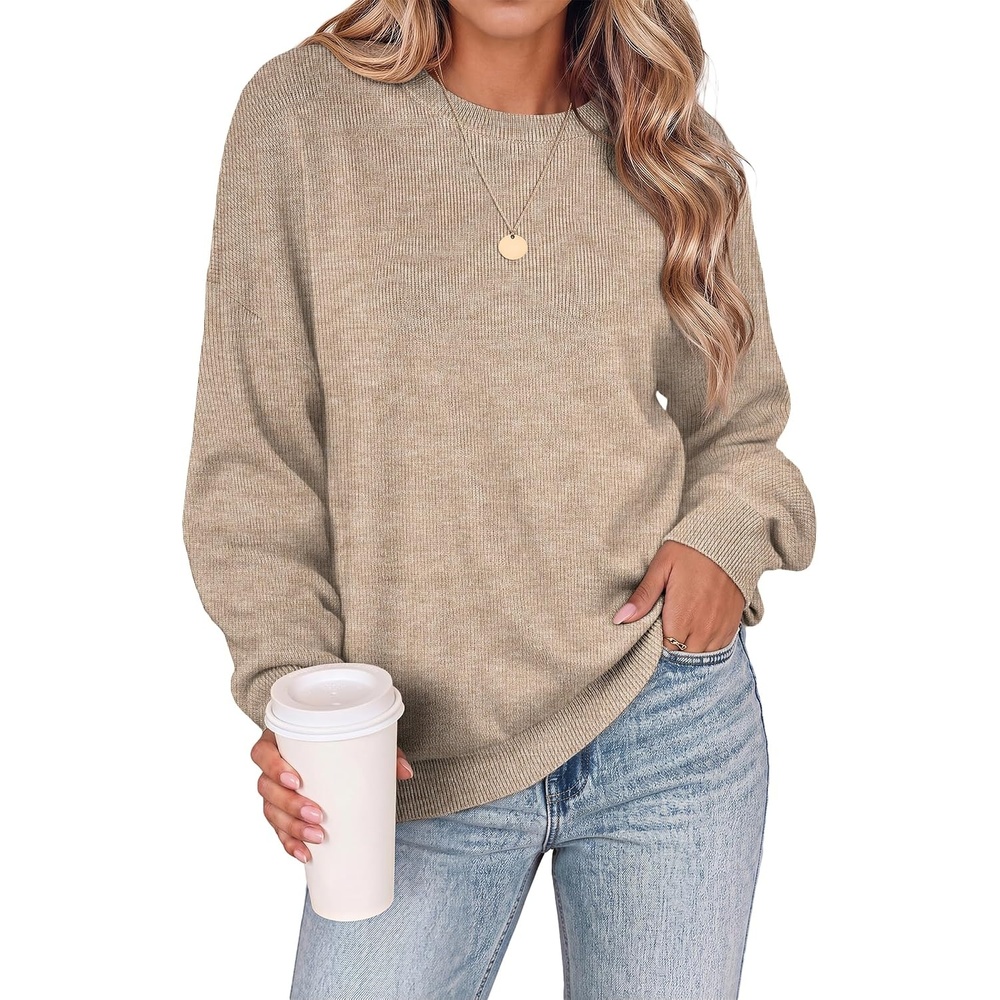 image:imageZeagoo Oversized Sweater for Women 2026 Crewneck Long Sleeve Fall ClothesBeige