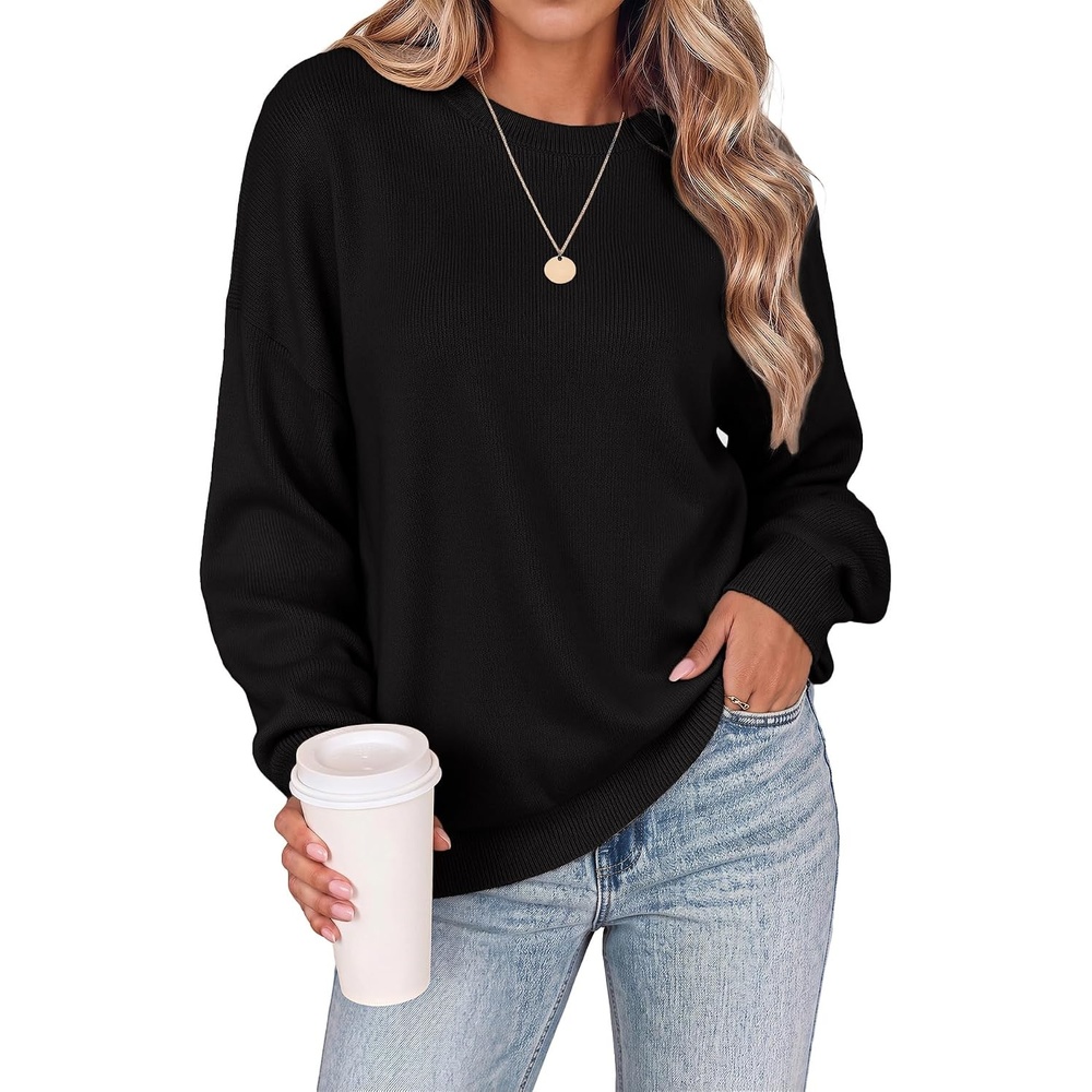 image:imageZeagoo Oversized Sweater for Women 2026 Crewneck Long Sleeve Fall ClothesBlack