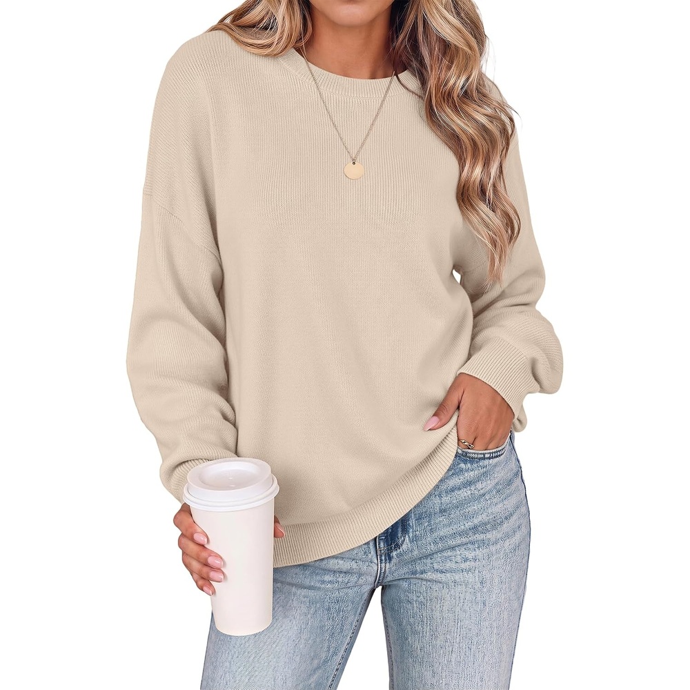 image:imageZeagoo Oversized Sweater for Women 2026 Crewneck Long Sleeve Fall ClothesKhaki