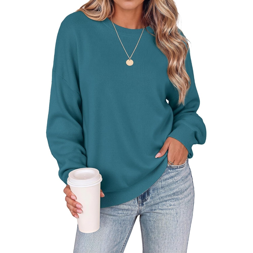 image:imageZeagoo Oversized Sweater for Women 2026 Crewneck Long Sleeve Fall ClothesLake Blue