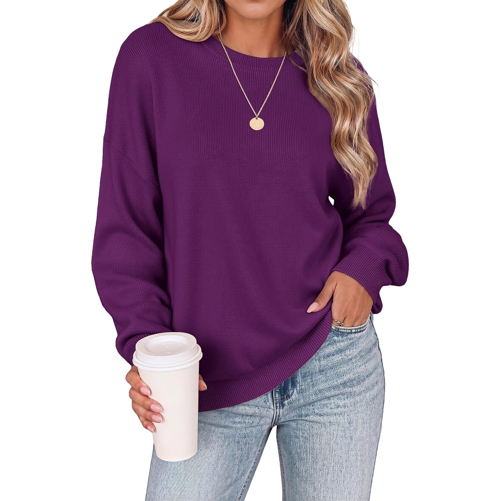 image:imageZeagoo Oversized Sweater for Women 2026 Crewneck Long Sleeve Fall ClothesPurple
