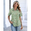 Zeagoo Button Down Shirts for Women Short Sleeve Tops Dressy Casual Blouses(Green Florals)