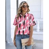 Zeagoo Button Down Shirts for Women Short Sleeve Tops Dressy Casual Blouses(Jh603-pink)