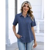 Zeagoo Button Down Shirts for Women Short Sleeve Tops Dressy Casual Blouses(Navy Blue)