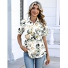 Zeagoo Button Down Shirts for Women Short Sleeve Tops Dressy Casual Blouses(Sp99-green Leaves)