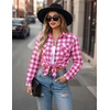 Zeagoo Womens Plaid Flannel Shirt Long Sleeve Top Casual Button Down Blouse(1-rose)