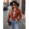 Zeagoo Womens Plaid Flannel Shirt Long Sleeve Top Casual Button Down Blouse(Orange Black)