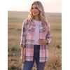 Zeagoo Womens Plaid Flannel Shirt Long Sleeve Top Casual Button Down Blouse(Pink White)